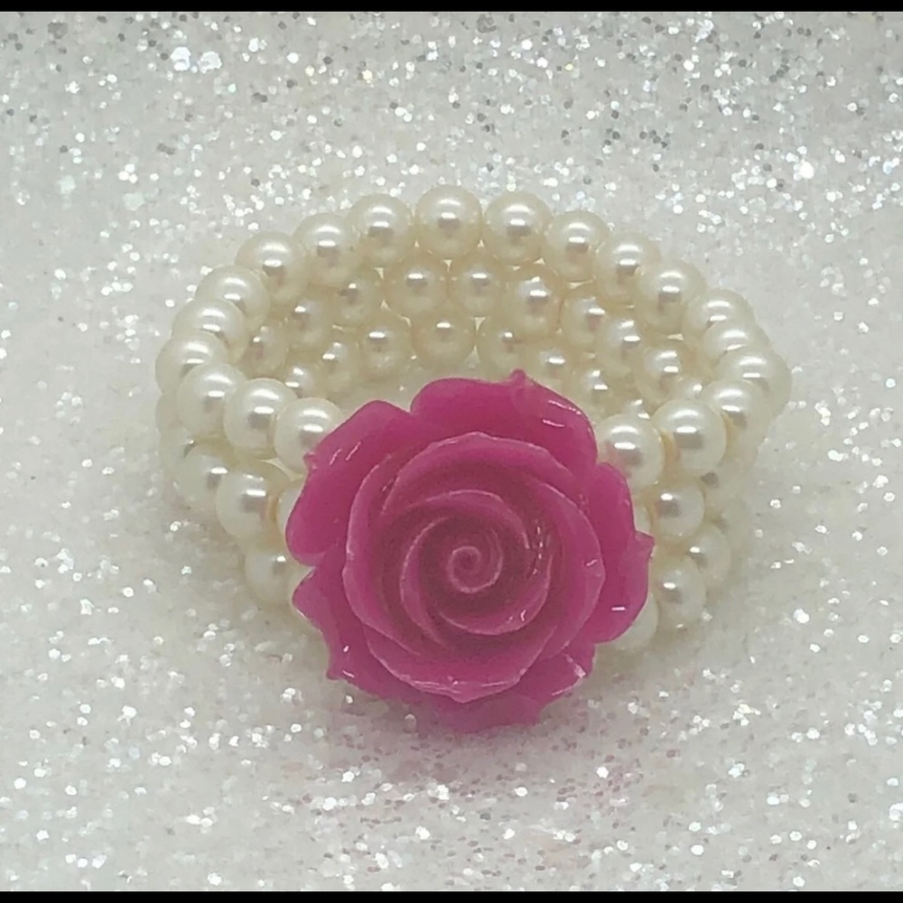 Pink Rose Faux Pearls 3 Layers Bracelet